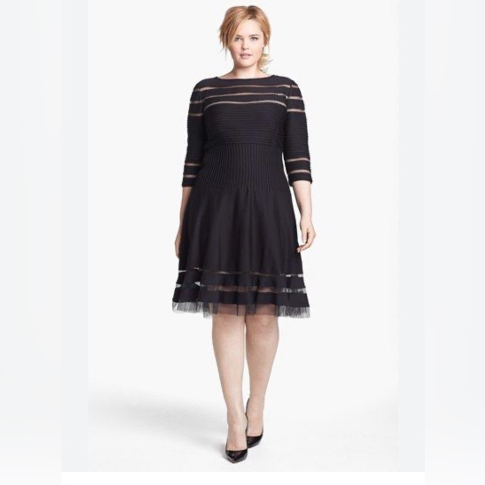 Tadashi Shoji Mesh Stripe Fit and Flare Dress 2X